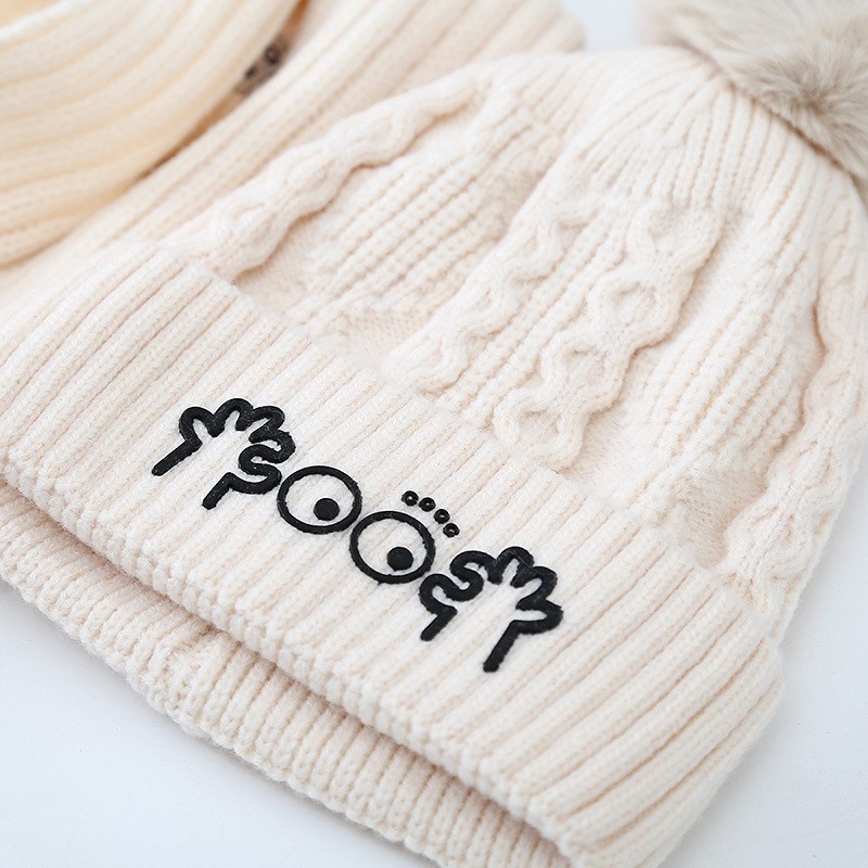 Baby Hat Scarf Set Factory - Embroidered Pattern Knitted Two-piece Set Winter Warm