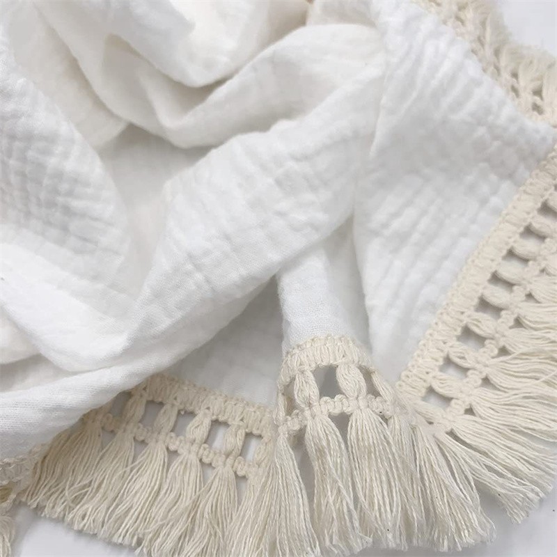 Infant Blanket Supplier - Tassel Cotton 2 Layer Muslin Soft Swaddle Wrap