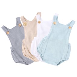 Summer Baby Romper Factory - Strap Linen Fabric Breathable Hanging Bodysuit