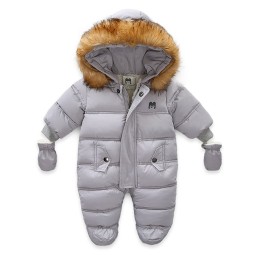 Baby Winter Romper Supplier - Wholesale Custom Boys Girls Fur Collar Hooded Jumpsuit