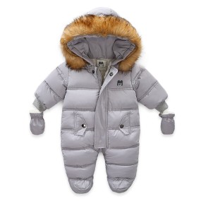 Baby Winter Romper Supplier - Wholesale Custom Boys Girls Fur Collar Hooded Jumpsuit