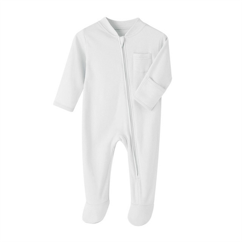 Infant Jumpsuit Factory - New Organic Cotton Zipper Feet Plain White Sleepsuit