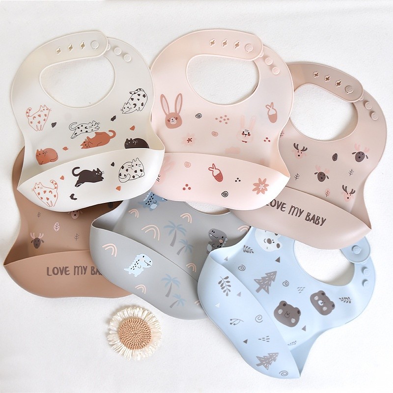 Baby Bib Supplier - Soft Silicone Button Closure Waterproof