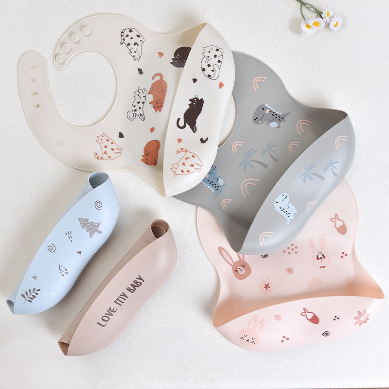 Baby Bib Supplier - Soft Silicone Button Closure Waterproof