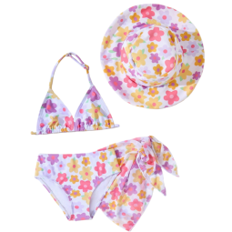 Girl Swimsuit Set Manufacturer - 4pcs/set Floral Bikini Sleeveless Tie up Top Shorts