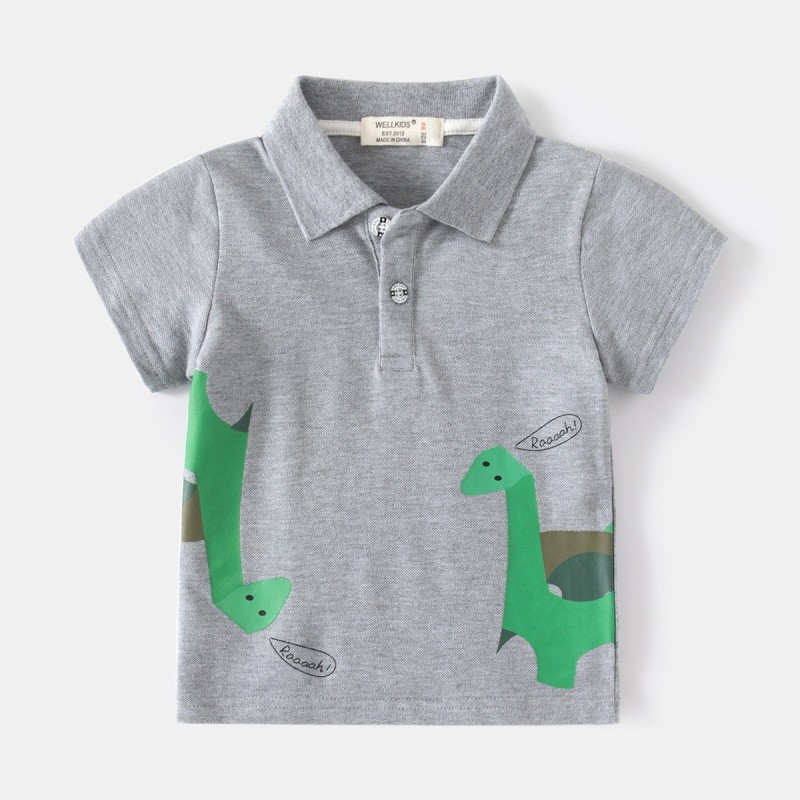 Children Polo Shirt Supplier - Dinosaur Design Cute Cartoon Lapel Moisture Wicks Short Sleeves