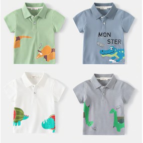 Children Polo Shirt Supplier - Dinosaur Design Cute Cartoon Lapel Moisture Wicks Short Sleeves