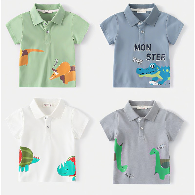 Children Polo Shirt Supplier - Dinosaur Design Cute Cartoon Lapel Moisture Wicks Short Sleeves