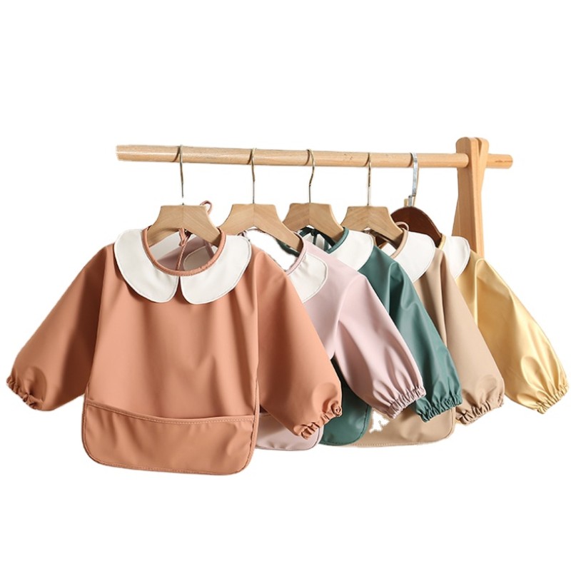 Children Bib Manufacturer - Custom Waterproof Long Sleeved Apron Bibs White