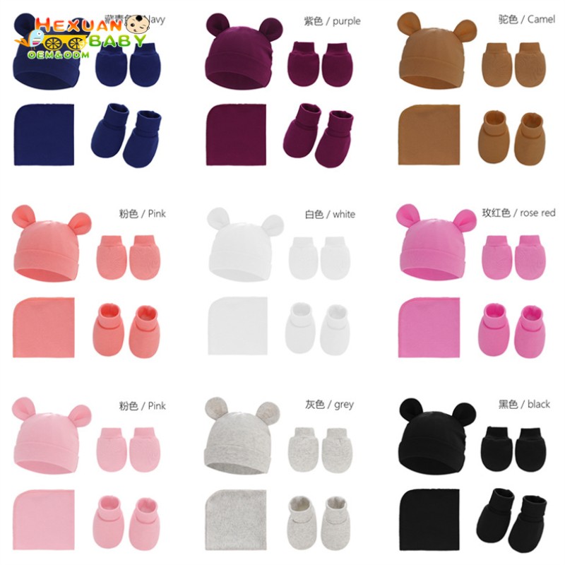 Baby Set Supplier - Double Layer Soft Cotton Hat Mittens Booties Set Spring Autumn