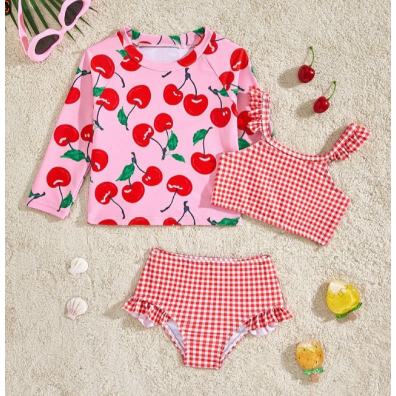 Children Swimsuit Supplier - 3pcs Long Sleeve One Piece Swimsuit New Kids Girls Swimwear
