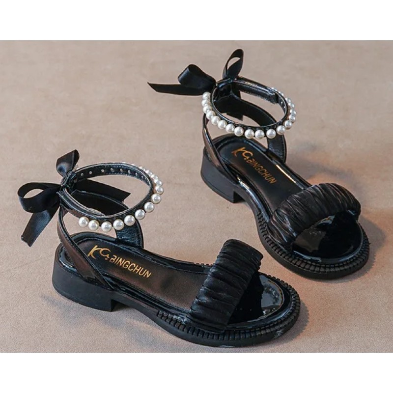 Children Sandals Supplier - Summer Elegant Princess Dress Bowtie Beading Ankle Strap
