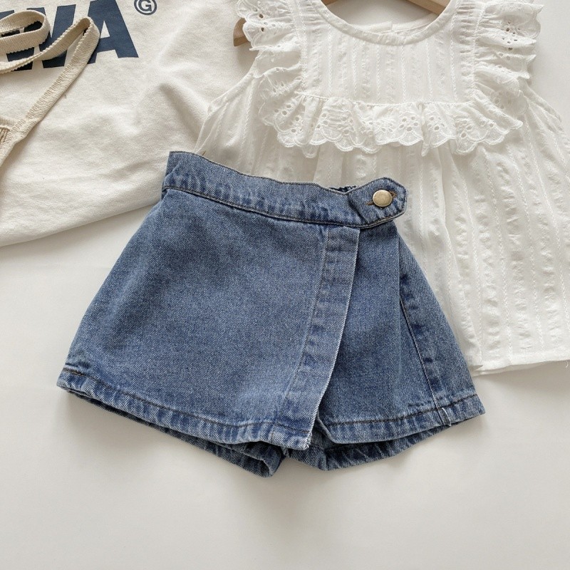 Girls Denim Skort Manufacturer - 2025 Summer Korean Style Button Detailed Versatile Shorts