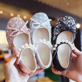 Summer Girls Shoes Factory - Bead Mary Janes Flats Princess Glitter Dance Wedding Shoes
