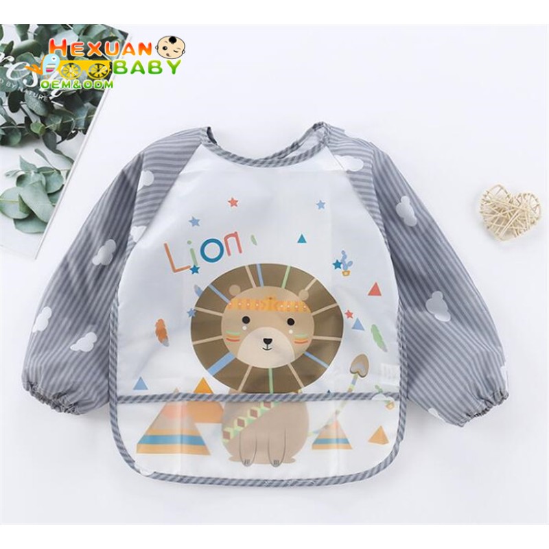 Baby Bibs Supplier - Long Sleeve Waterproof Feeding Apron Cartoon 0-5 Years