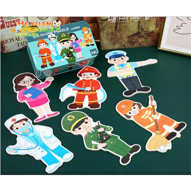 Wooden Puzzle Supplier - Wholesale 60 Pieces Cartoon Tin Box Jigsaw Educational Toys