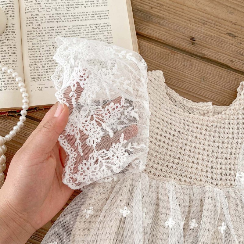 Baby Girl Dress Factory - Waffle Grid Lace Romper Korean Style Chic Summer Outfit