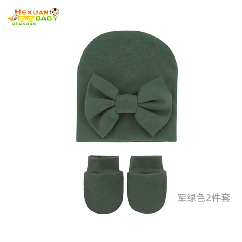 Custom Beanie Supplier - Newborn Turban Hats Winter Knot Beanie Cotton Hat Mitten Set