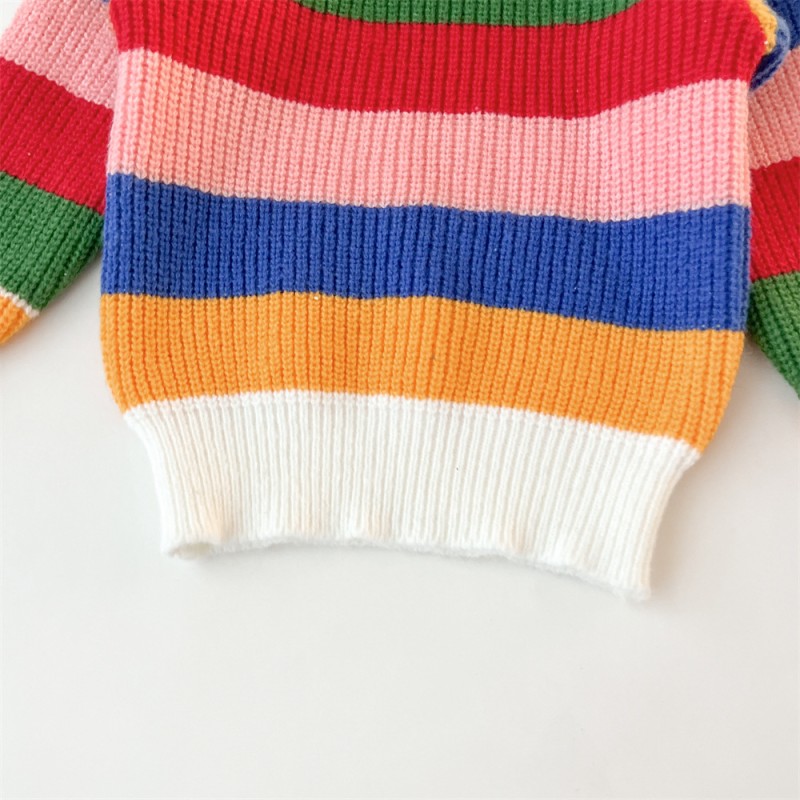 Children Sweaters Factory - Autumn Winter Rainbow Striped Knitted Pullover Boys Girls