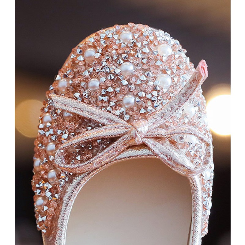 Summer Girls Shoes Factory - Bead Mary Janes Flats Princess Glitter Dance Wedding Shoes