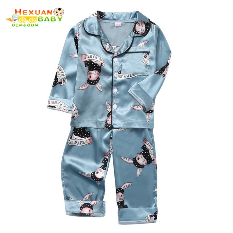 Baby Pajamas Manufacturer - 2024 Autumn Soft Satin Pajamas Kids 2 Pcs Clothes Sets