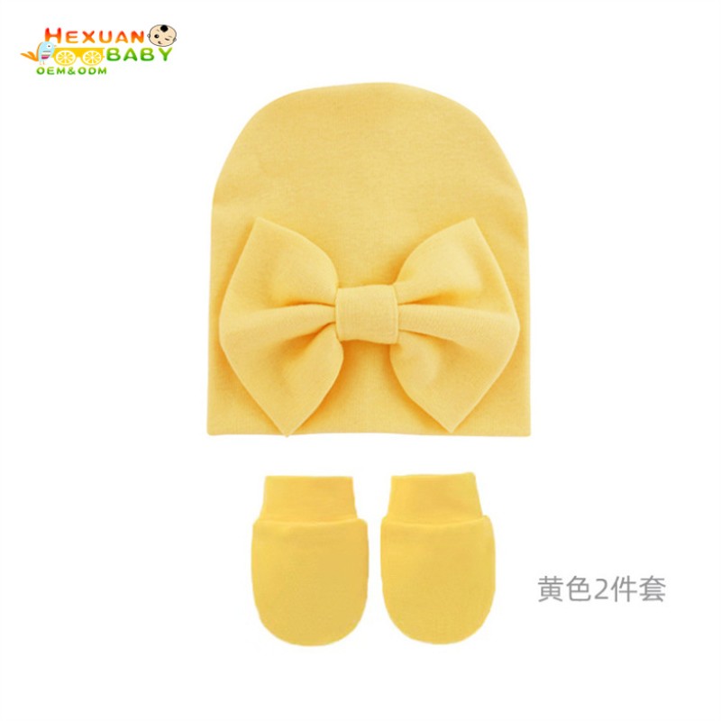 Custom Beanie Supplier - Newborn Turban Hats Winter Knot Beanie Cotton Hat Mitten Set