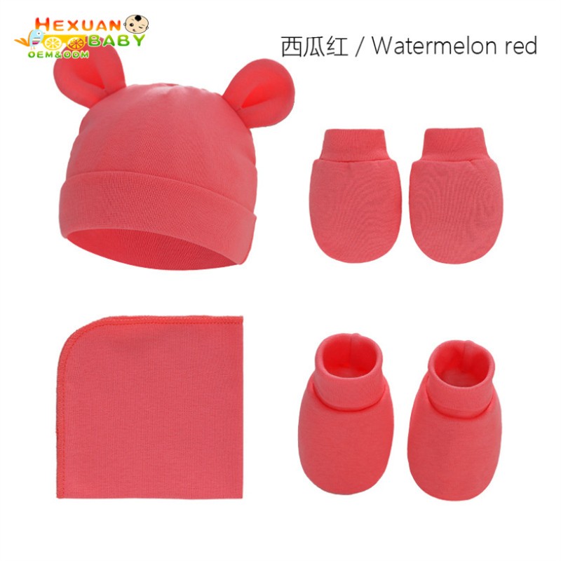 Baby Set Supplier - Double Layer Soft Cotton Hat Mittens Booties Set Spring Autumn