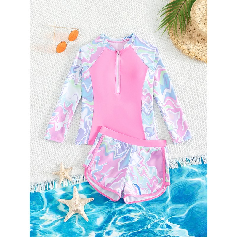 Girl Swimming Suit Manufacturer - Long Sleeves Sports Surfing Tankini Set Pool Swimwear