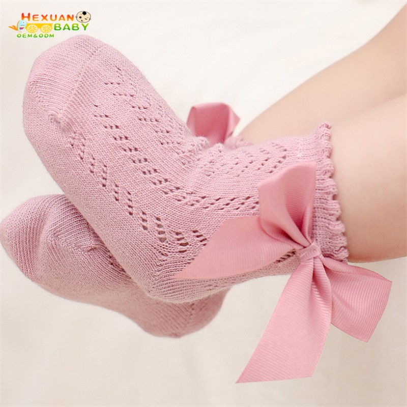 Baby Stocking Socks Manufacturer - Sweet Solid Color Bow Cotton Long Knee High