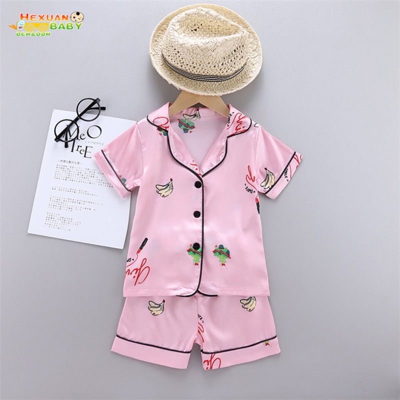 Child Pajamas Supplier - Short Sleeve Blouse Tops Shorts Sleepwear Satin Cartoon Print