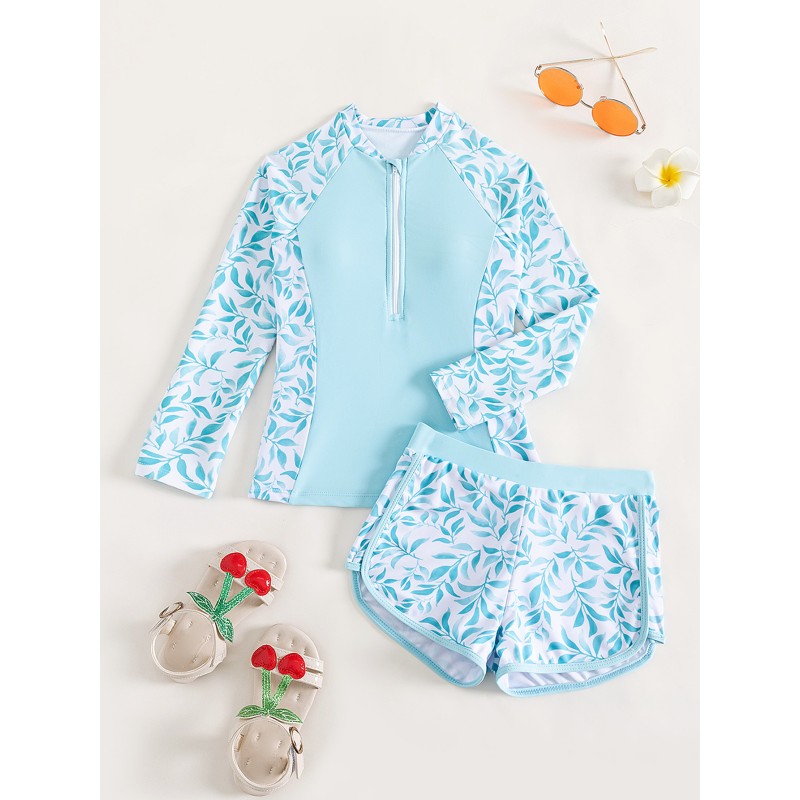 Girl Swimming Suit Manufacturer - Long Sleeves Sports Surfing Tankini Set Pool Swimwear