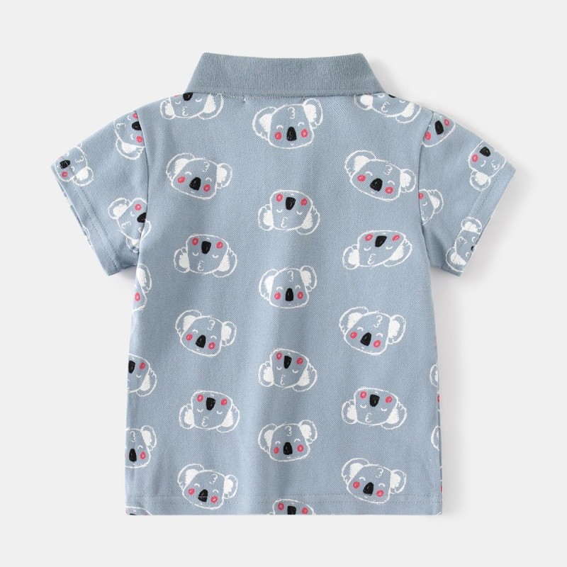 Men's Polo Shirt Factory - New Dinosaur Pattern Fog Blue Cute Lapel Short-sleeved Kids