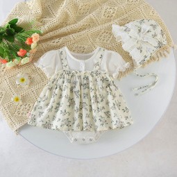 Baby Girl Clothes Supplier - 3-24Months Summer with Hat Cute Floral Lace Jumpsuits