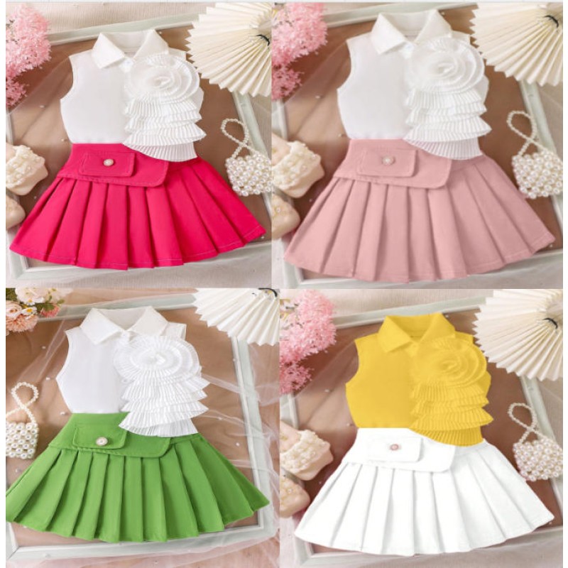 Children Suit Supplier - 2025 New Sweet Summer Shirt and Skirt 2pcs Princess Girls