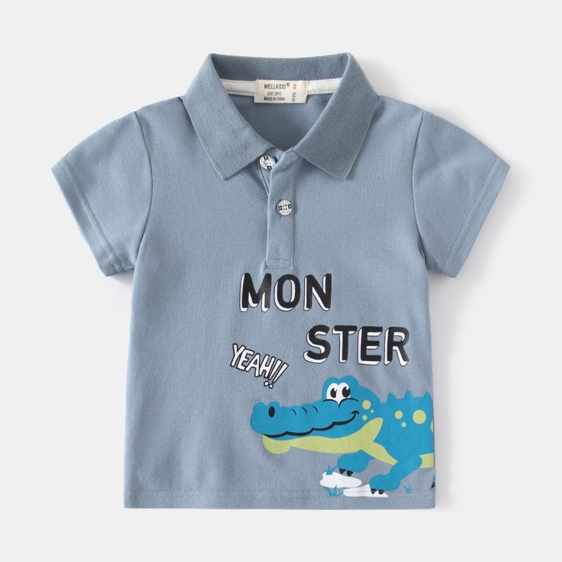 Children Polo Shirt Supplier - Dinosaur Design Cute Cartoon Lapel Moisture Wicks Short Sleeves