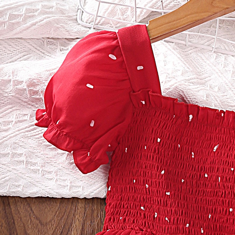 Princess Dress Factory - Dark Green Cute 2-6 Years Short Sleeve Square Collar Puff Sleeve