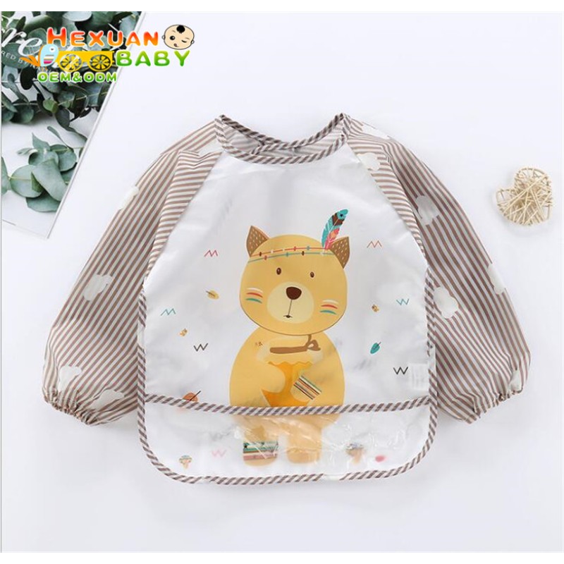 Baby Bibs Supplier - Long Sleeve Waterproof Feeding Apron Cartoon 0-5 Years