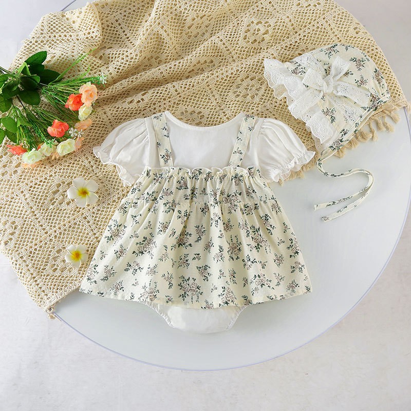 Baby Girl Clothes Supplier - 3-24Months Summer with Hat Cute Floral Lace Jumpsuits