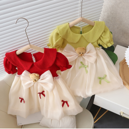 Baby Girl Dress Manufacturer - Summer New Red Short Sleeved Sweet Bow Children's Clothing
