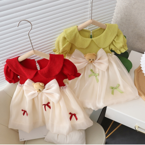Baby Girl Dress Manufacturer - Summer New Red Short Sleeved Sweet Bow Children's Clothing