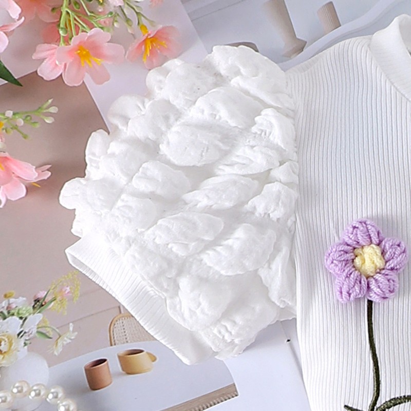 Girls Two-Piece Set Manufacturer - Wholesale Summer Cute Casual 3D Flower Cotton Top