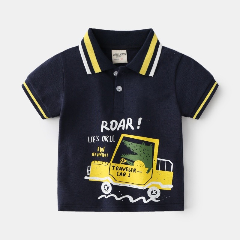 Boys Polo Shirts Manufacturer - 2025 New Cute Cartoon Print Color Block Collar Casual