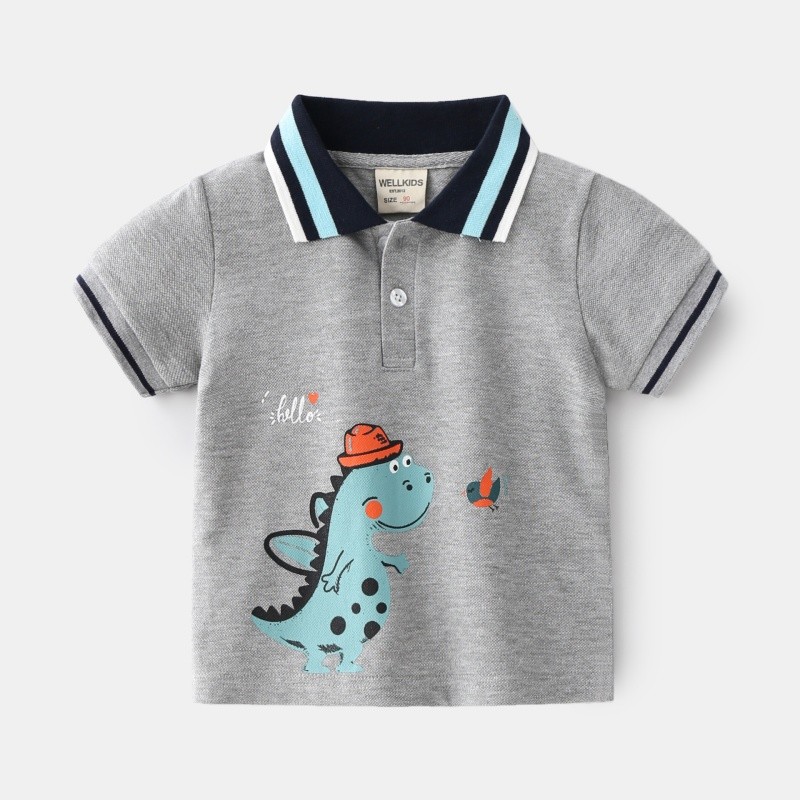 Boys Polo Shirts Factory - 2025 New Cotton Dinosaur Printed Color Block Collar Casual