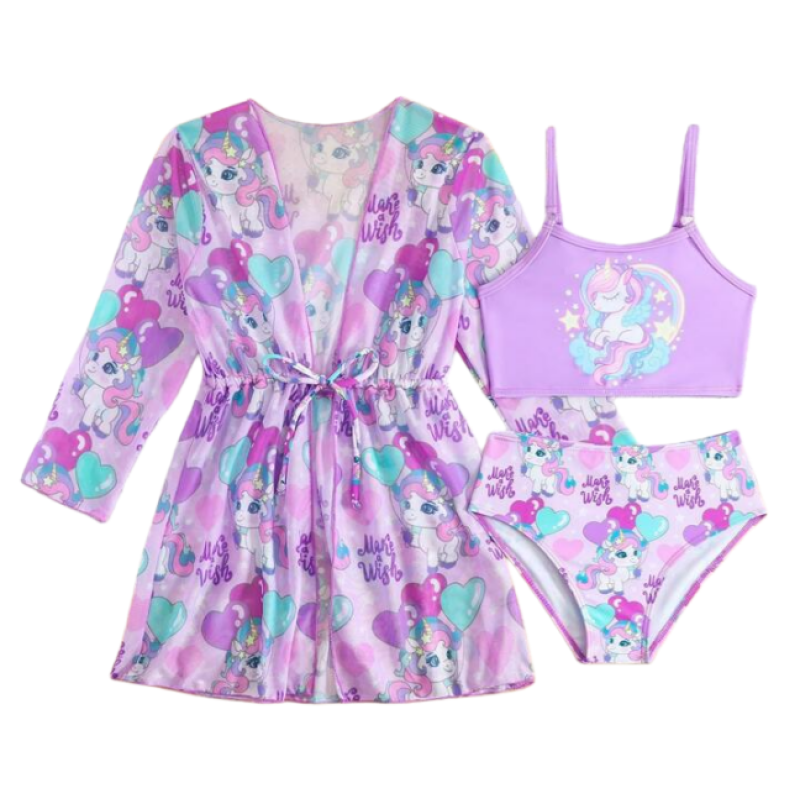 Girls Bikini Set Factory - 3 Packs With Cover up Dress Children's Swimwear Beachwear