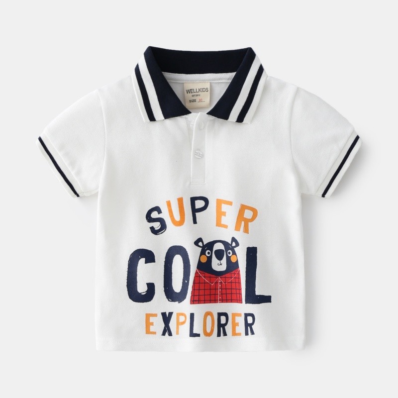 Boys Polo Shirts Factory - 2025 New Cotton Dinosaur Printed Color Block Collar Casual