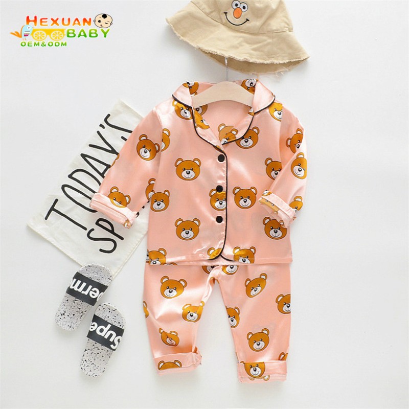 Baby Pajamas Manufacturer - 2024 Autumn Soft Satin Pajamas Kids 2 Pcs Clothes Sets