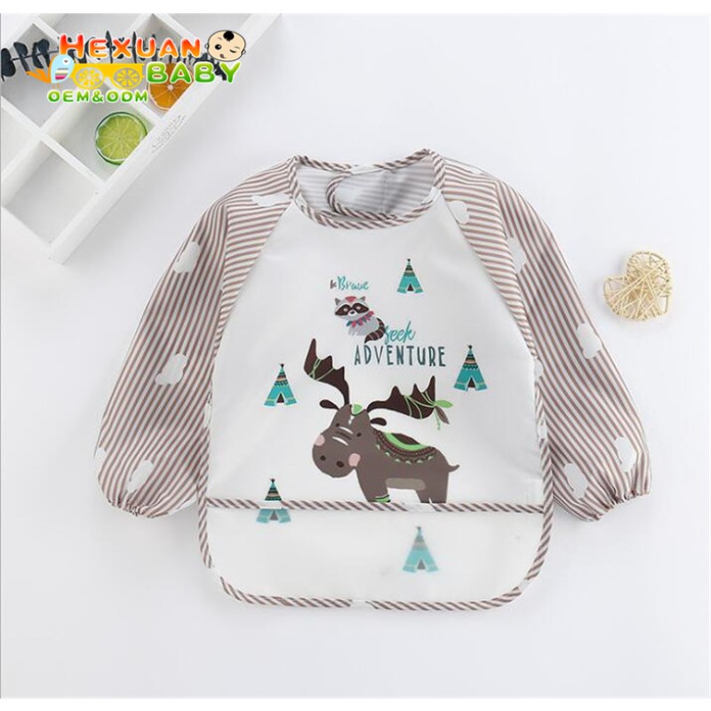 Baby Bibs Supplier - Long Sleeve Waterproof Feeding Apron Cartoon 0-5 Years