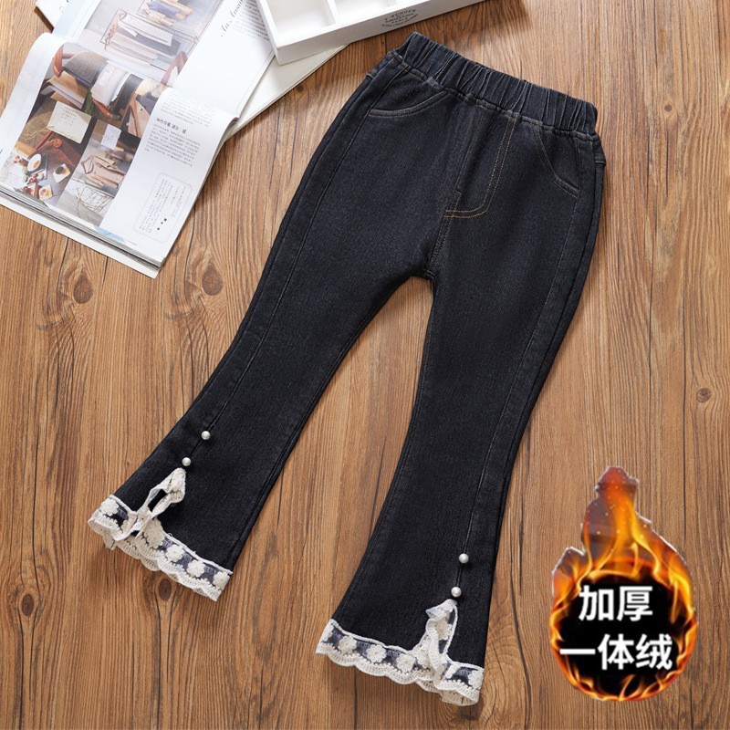 Girls Denim Jeans Factory - 2025 New Winter Fleece-lined Thickened Flared Warm Cotton