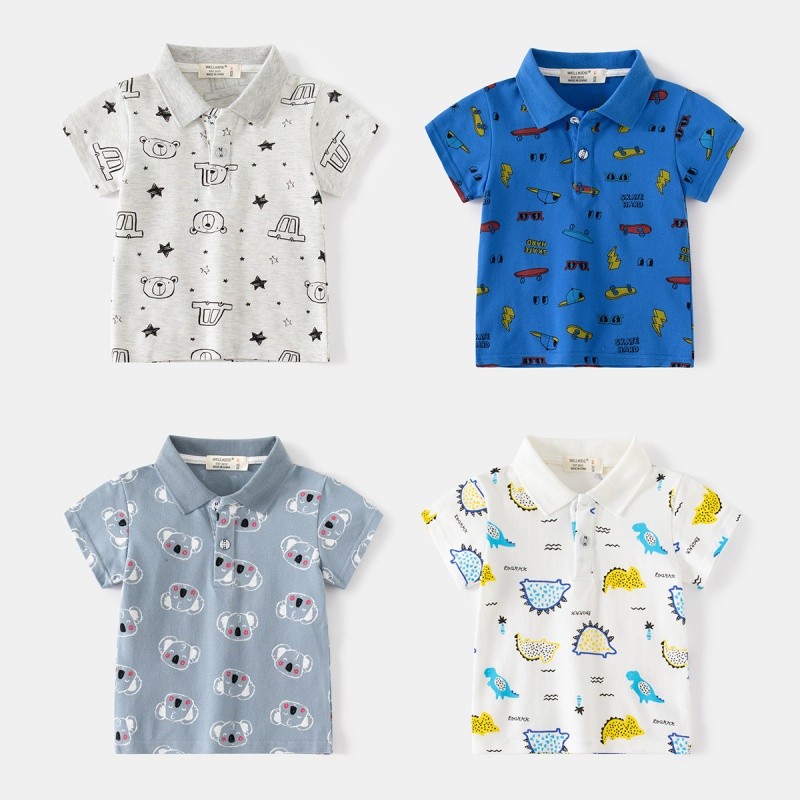 Men's Polo Shirt Factory - New Dinosaur Pattern Fog Blue Cute Lapel Short-sleeved Kids