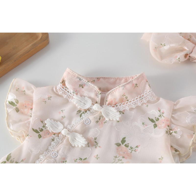 Baby Romper Set Manufacturer - with Hairband Floral Print Fly Sleeve Bodysuit 0-24 Months
